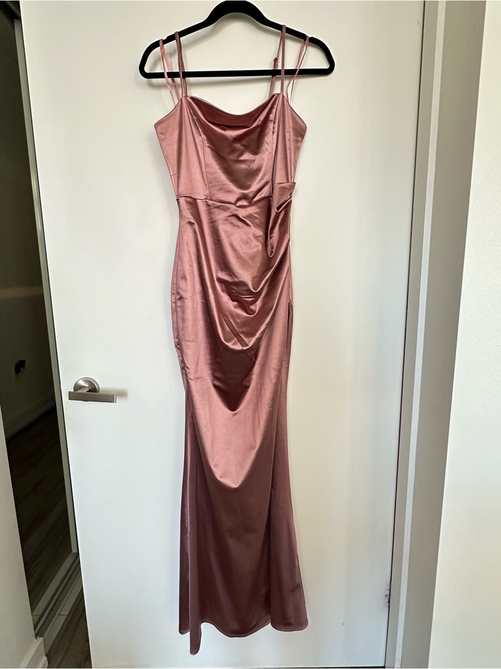 Le Château Satin Maxi Dress Rose Gold Formal Gown